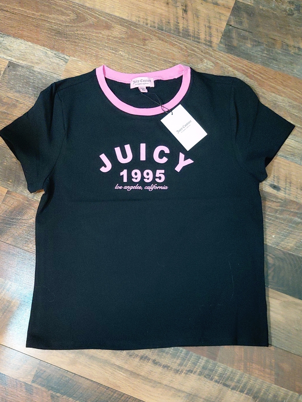 Juicy Couture Black Tee with Pink Logo & Trim